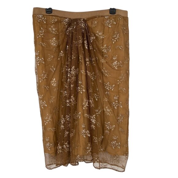 Zara Combination Metallic Floral Mesh Skirt Special Edition Beige Size Large NWT - Picture 3 of 12